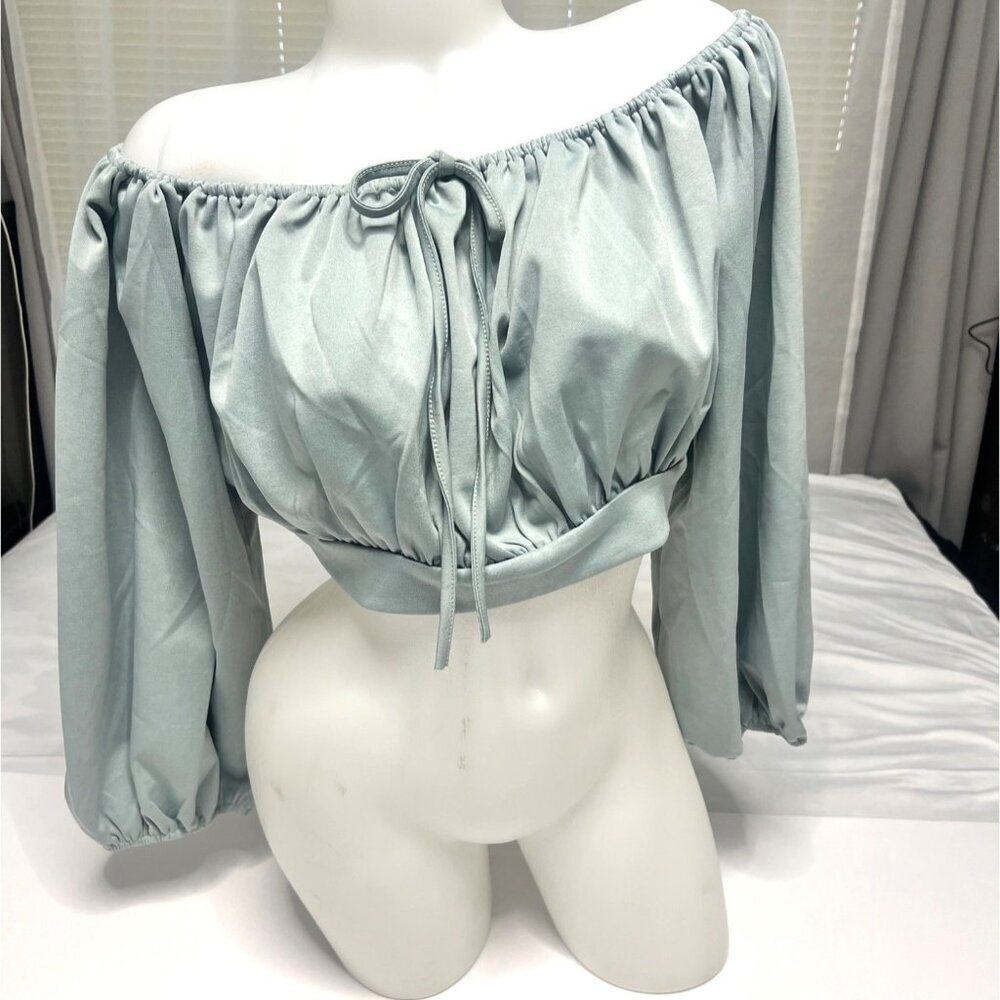 Sage Green Crop TopOff Shoulder Pirate Blouse Size 2XL